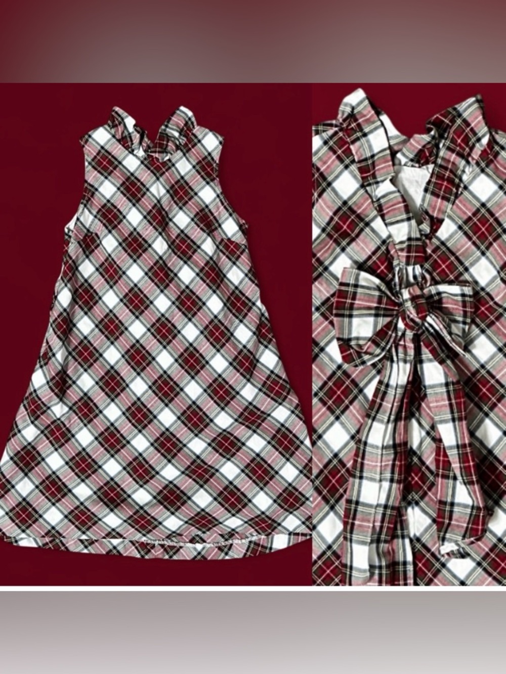 Girls Gabby. Plaid Red Dress Tie back size 12 lined cotton EUC RUFFLE NECK